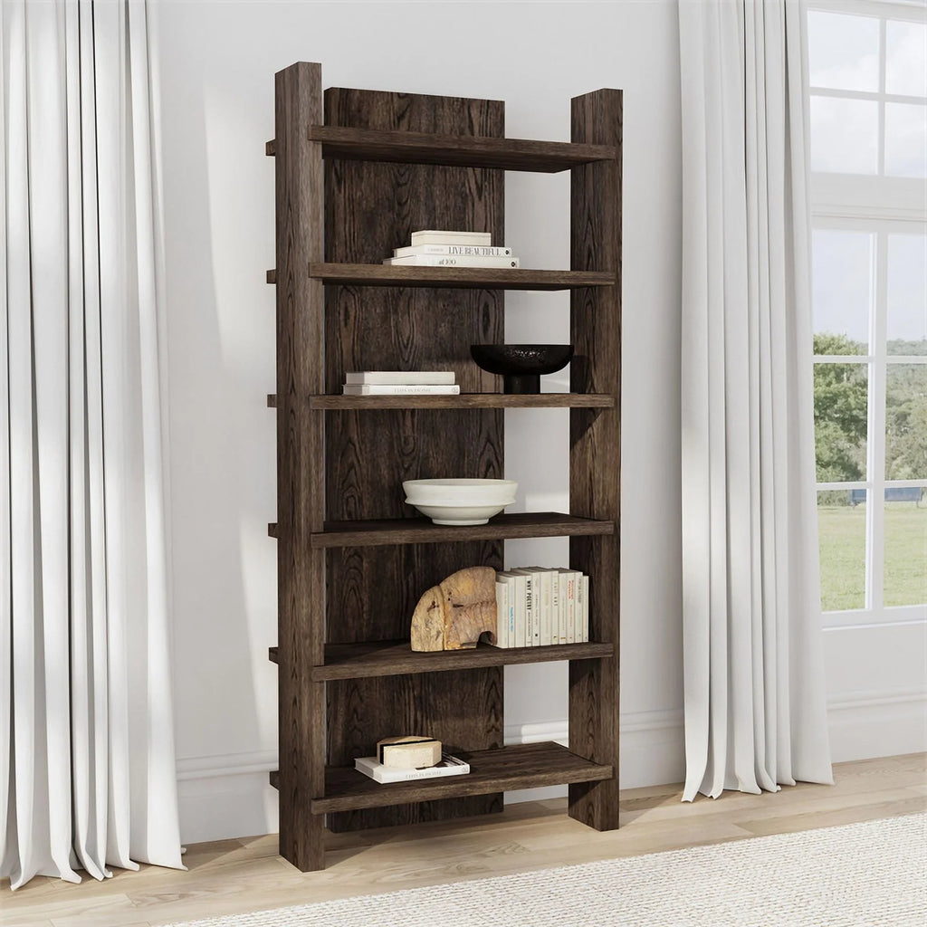6 Shelf Tall Wood Bookcase W3469