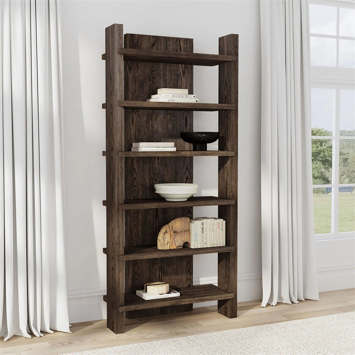6 Shelf Tall Wood Bookcase W3469