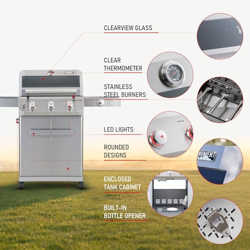 Stainless Steel 3 Burner Propane Gas Grill with Side Burner S30788