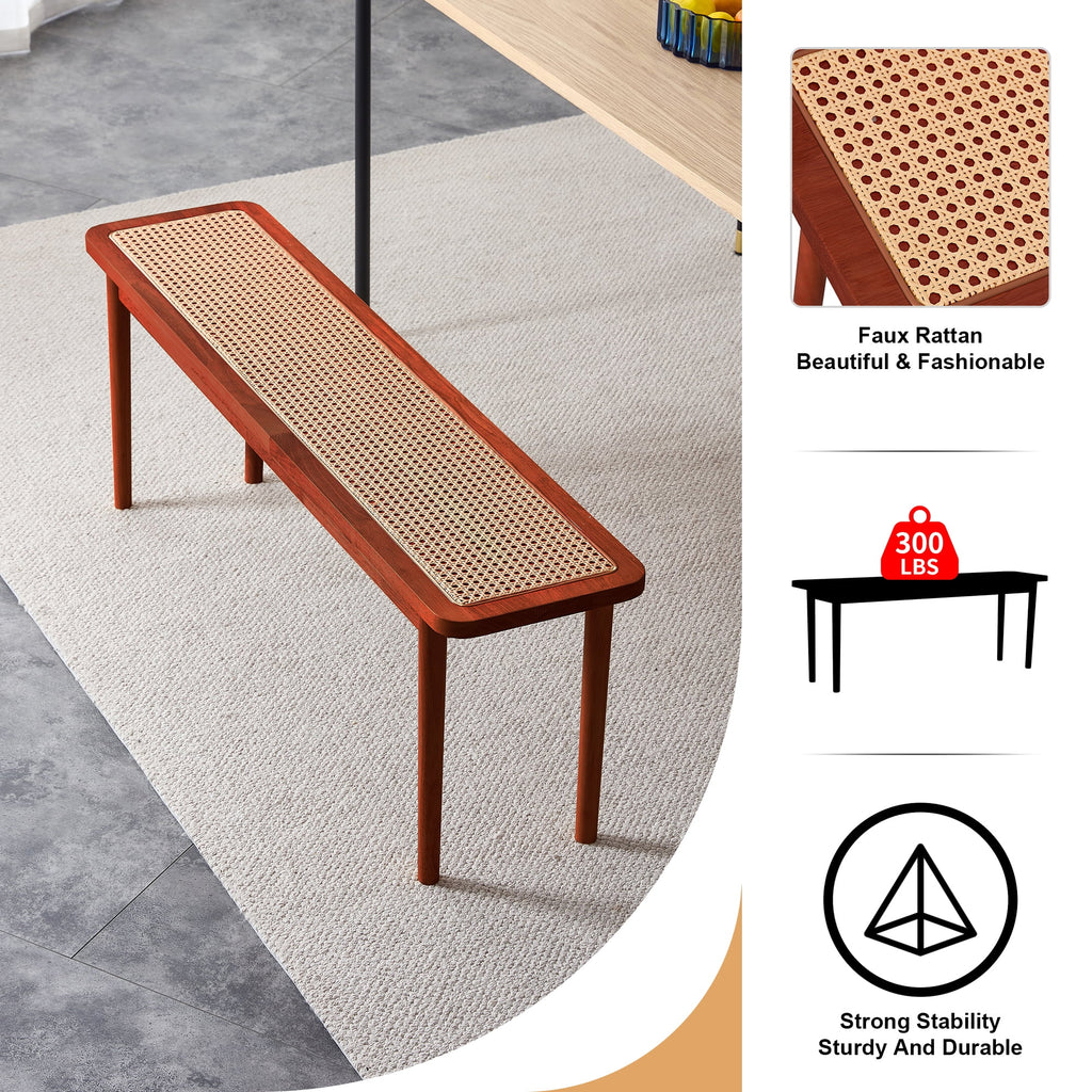 Solid Wood Rattan Woven Bench U360