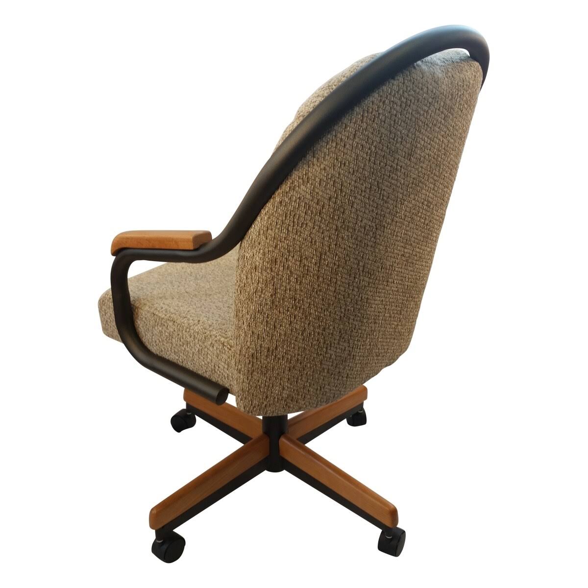 Swivel Tilt Caster Arm Chair in Wheat Tweed Fabric O69088