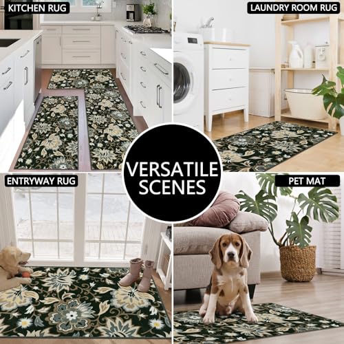 Non Slip Washable Floral Kitchen Mats Set of 3 Z276