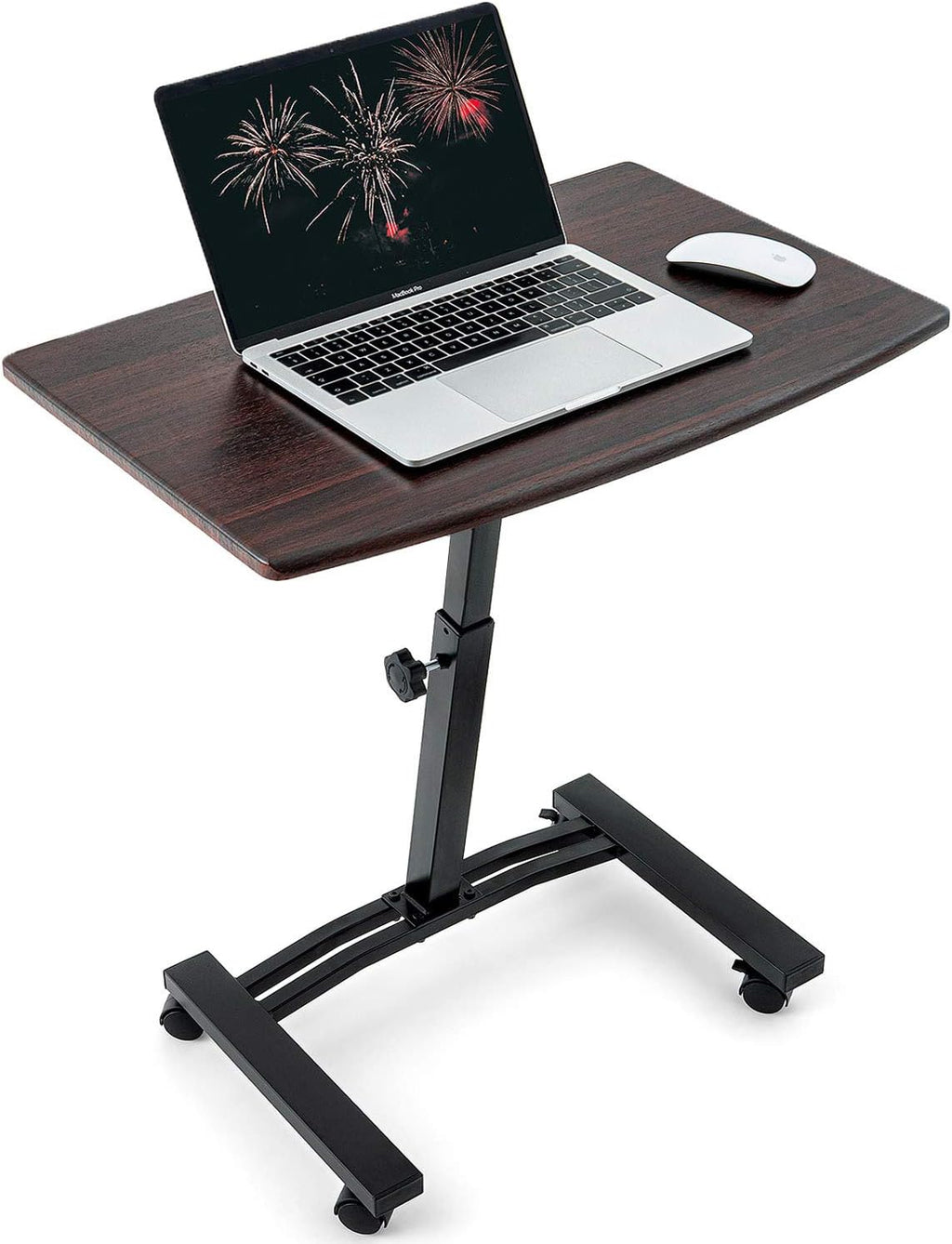 White Height Adjustable Portable Laptop Desk Cart with Wheels Z890723