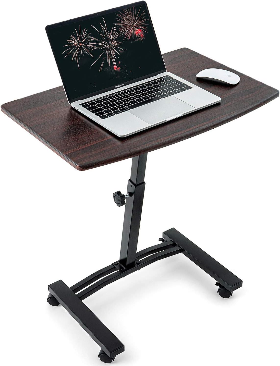 White Height Adjustable Portable Laptop Desk Cart with Wheels Z890723