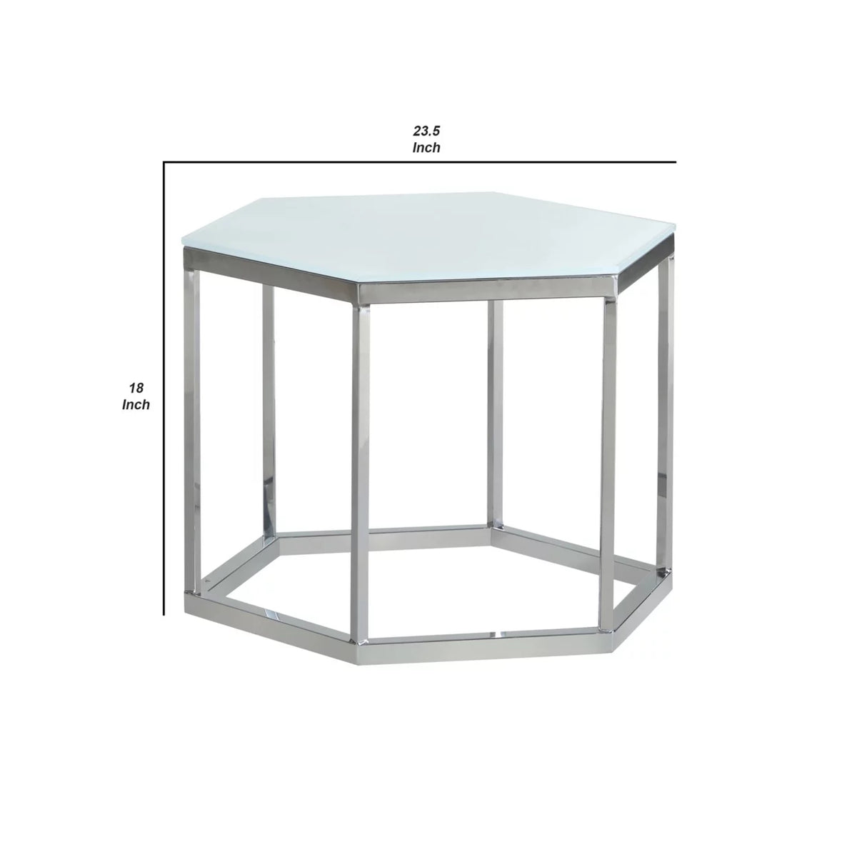 Hexagon Glass Top Accent Table White and Silver P823