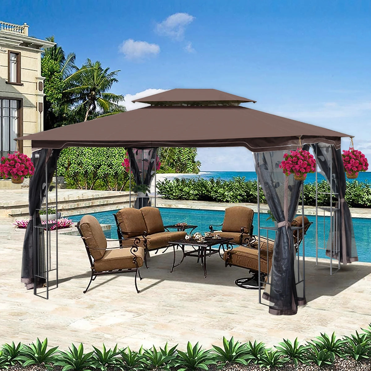 13x10 Ventilated Double Roof Canopy Tent with Detachable Mesh O1439