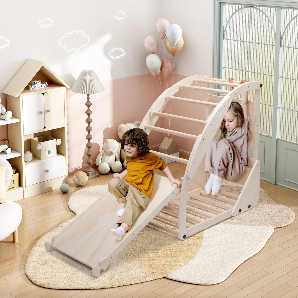 Foldable Wooden Climbing Triangle Ladder with Ramp B13434