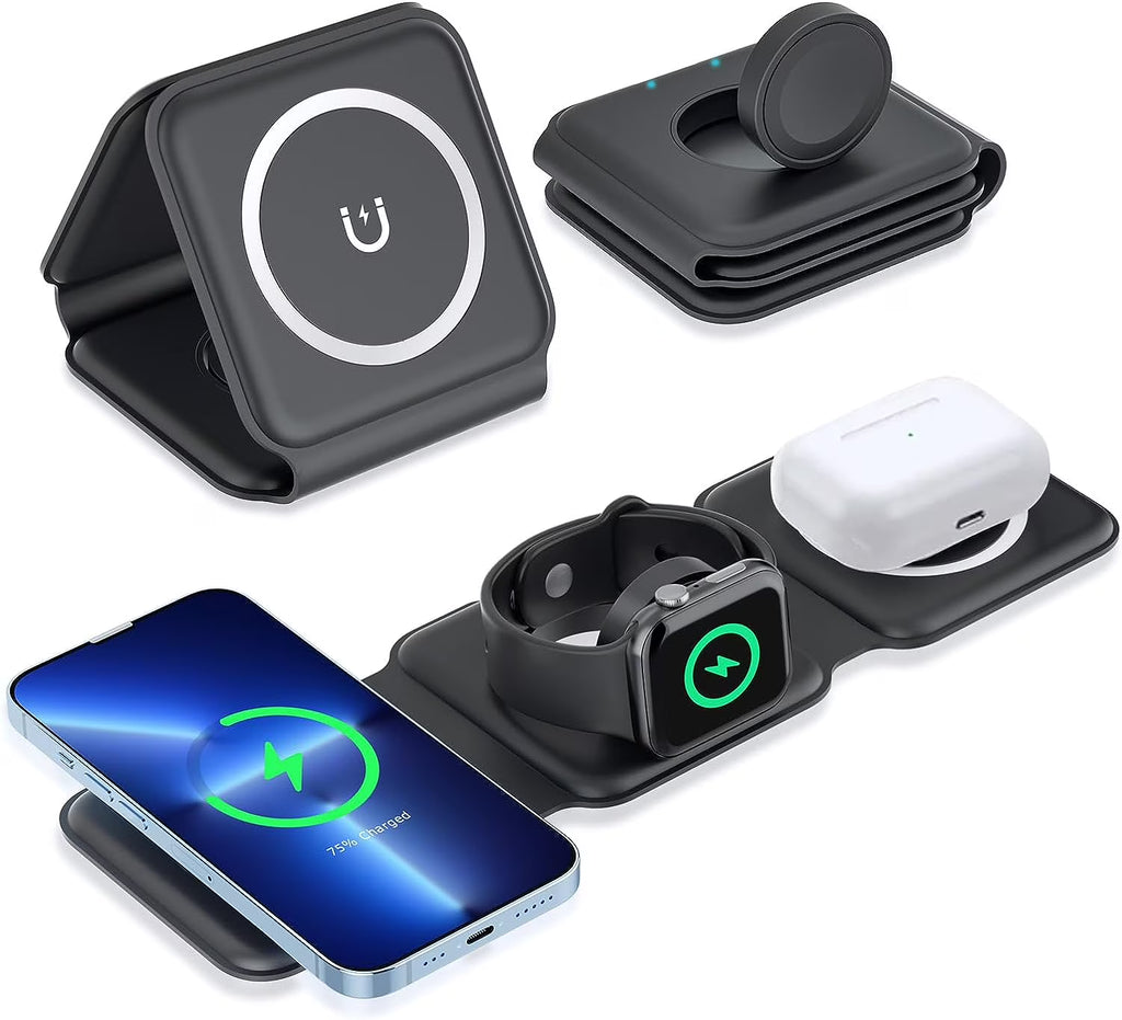 3 in 1 Magnetic Foldable Wireless Charger, Black N630
