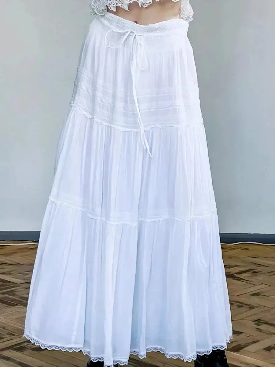 White Drawstring Midi Skirt L930