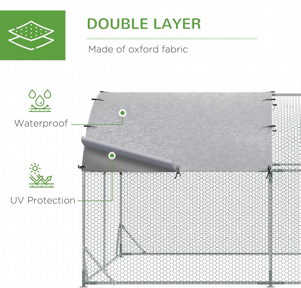 Large Metal Chicken Coop with Waterproof and Anti-UV Cover, Dome Shaped Walk-in Fence Cage, 1" Tube Diameter, 9.2' x 24.9' x 6.5' X202421