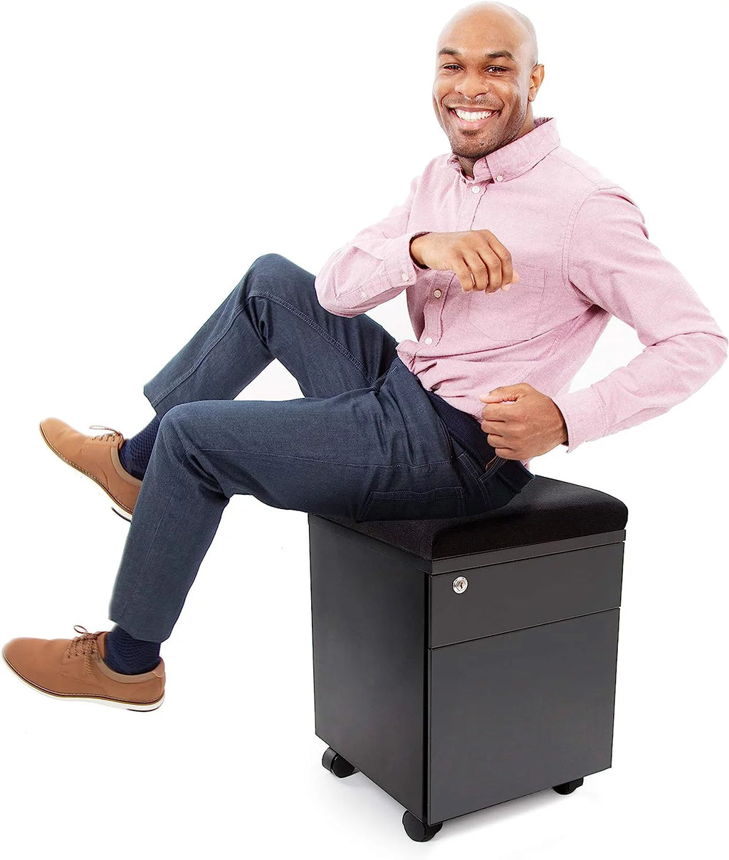 Black 2 Drawer Mobile File Cabinet with Cushion Top Z1641