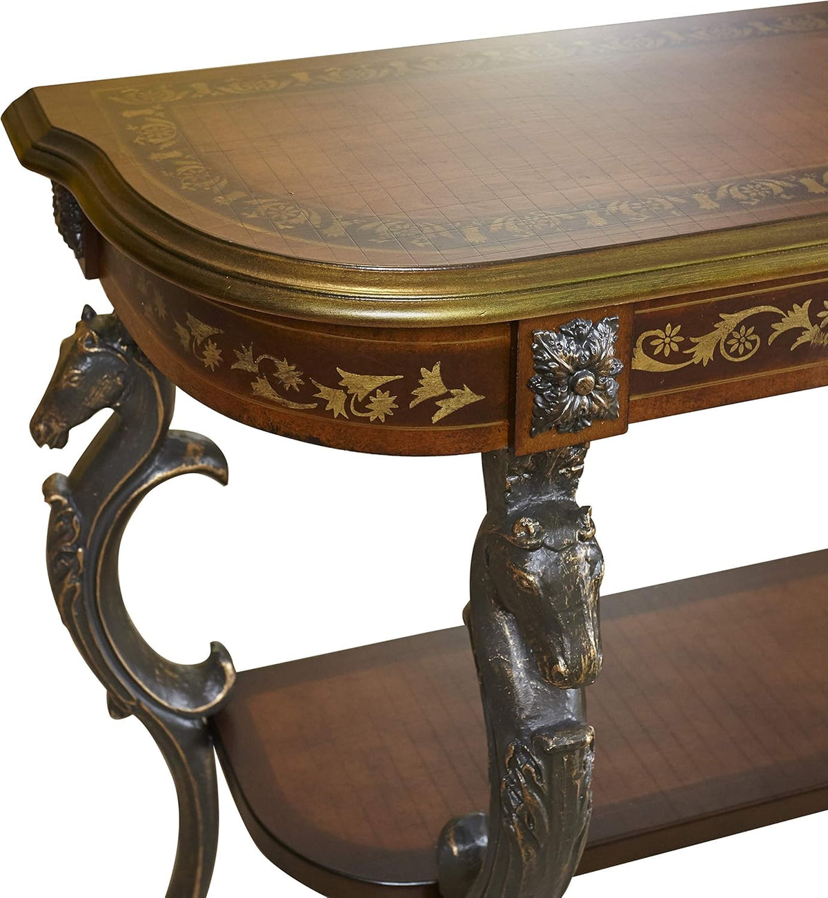 Floral Demilune Console Table with Display Shelf B389