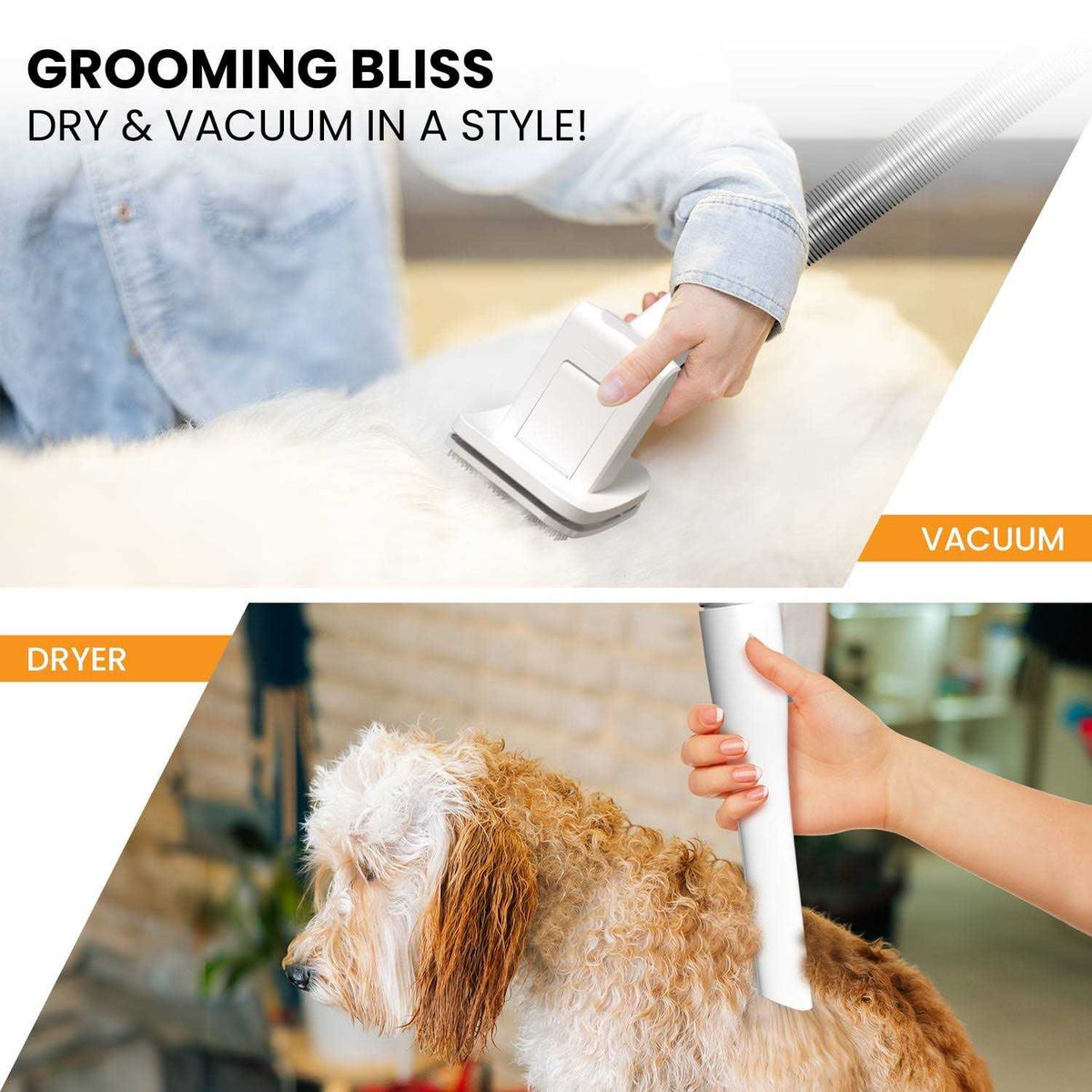 3-in-1 Pet Grooming Kit Vacuum Suction Dryer Clipper 6 Tools 4L Y788140