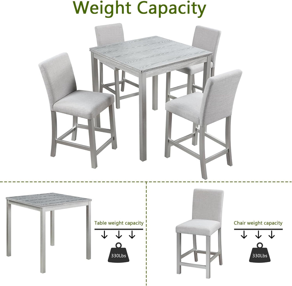 5-Piece Acacia Wood Counter Height Dining Table Set with 4 Upholstered-Seat Chairs L989130