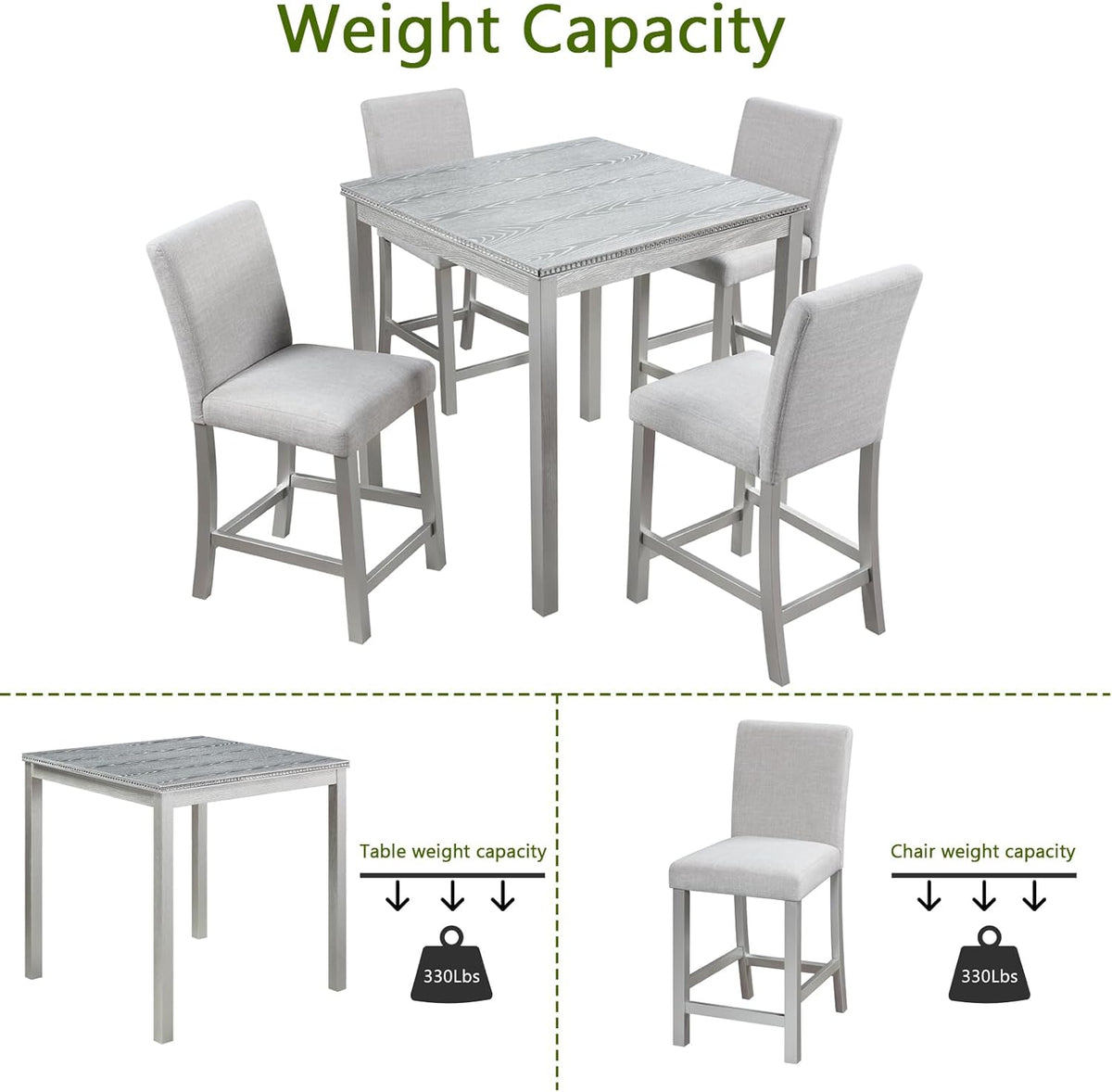 5-Piece Acacia Wood Counter Height Dining Table Set with 4 Upholstered-Seat Chairs L989130