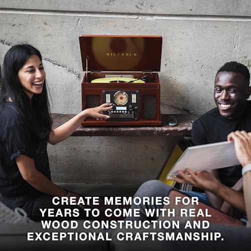 Mahogany 8-in-1 Bluetooth Record Player with Turntable R8015