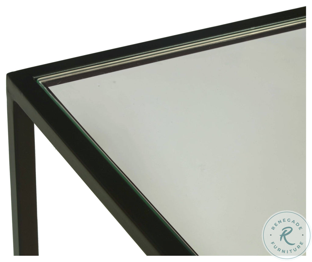 Black Glass Top End Table with Wooden Shelf T18254
