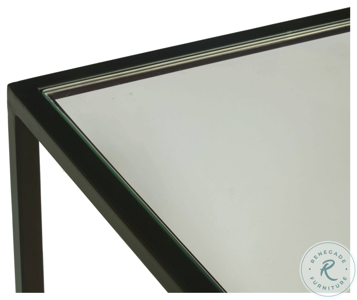 Black Glass Top End Table with Wooden Shelf T18254
