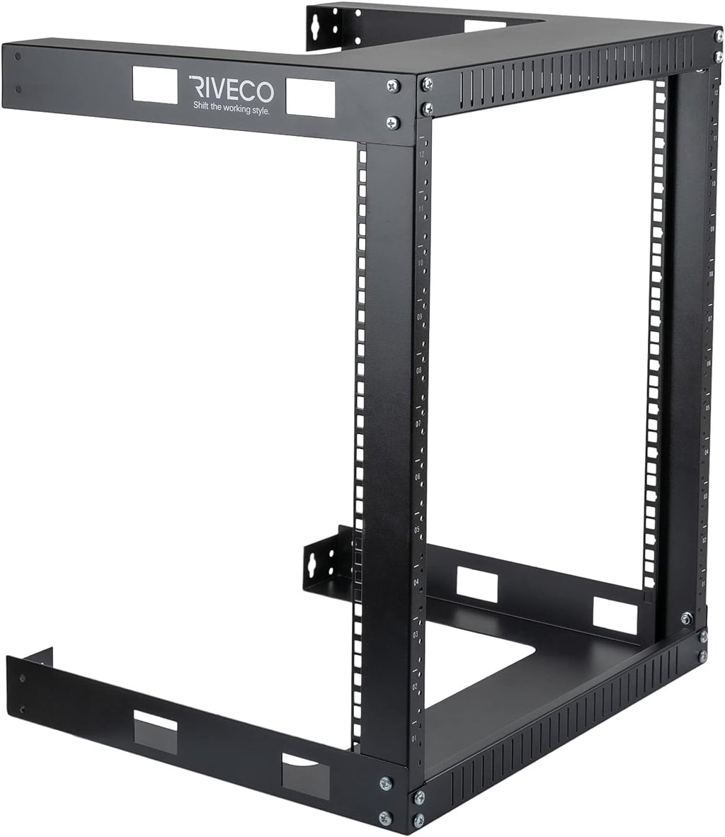 Black 12U 19 Wall Mount Server Rack, 17.7 Deep 2 Post Open Frame Cabinet C300435