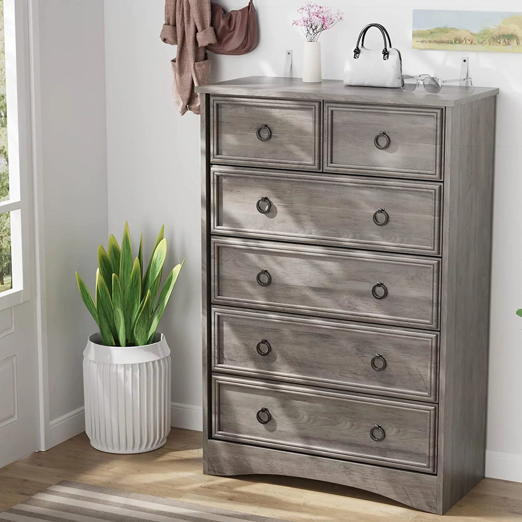 Gray 6 Drawer Wood Dresser Y7344