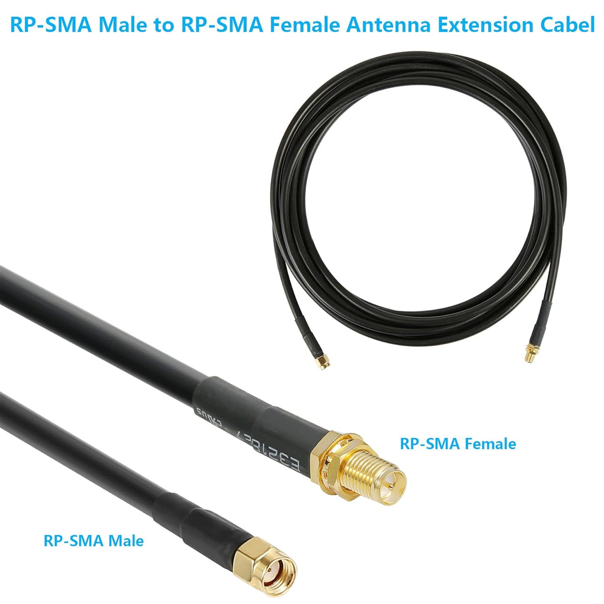 50 ft RP-SMA Male to RP-SMA Female Extension Cable 50 Ohm Copper Coax Jumper D988