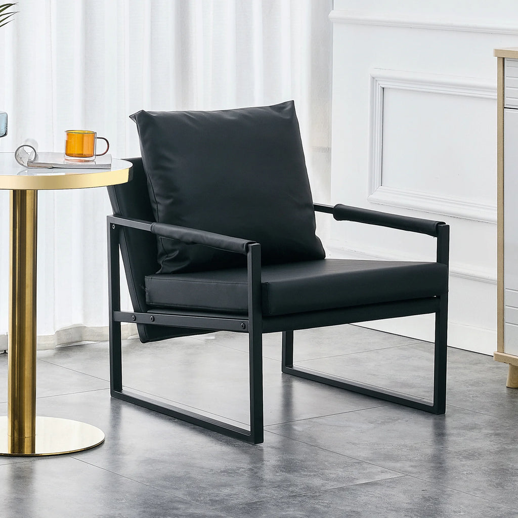 Black PU Leather Accent Armchair with Metal Frame H61438