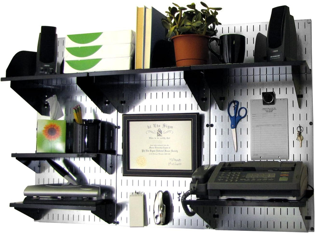 Black Wall Mounted Office Storage Organizer Kit with Metallic Wall Panels O535