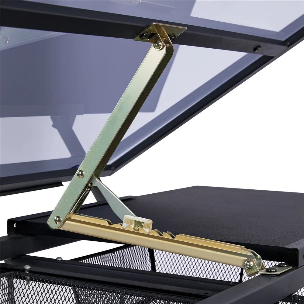 Black Adjustable Glass Top Drafting Table with Stool Q943589