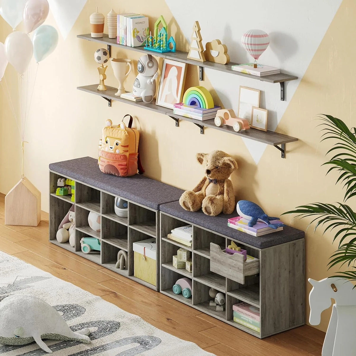 12 Cubbies Shoe Bench with Cushion L36144