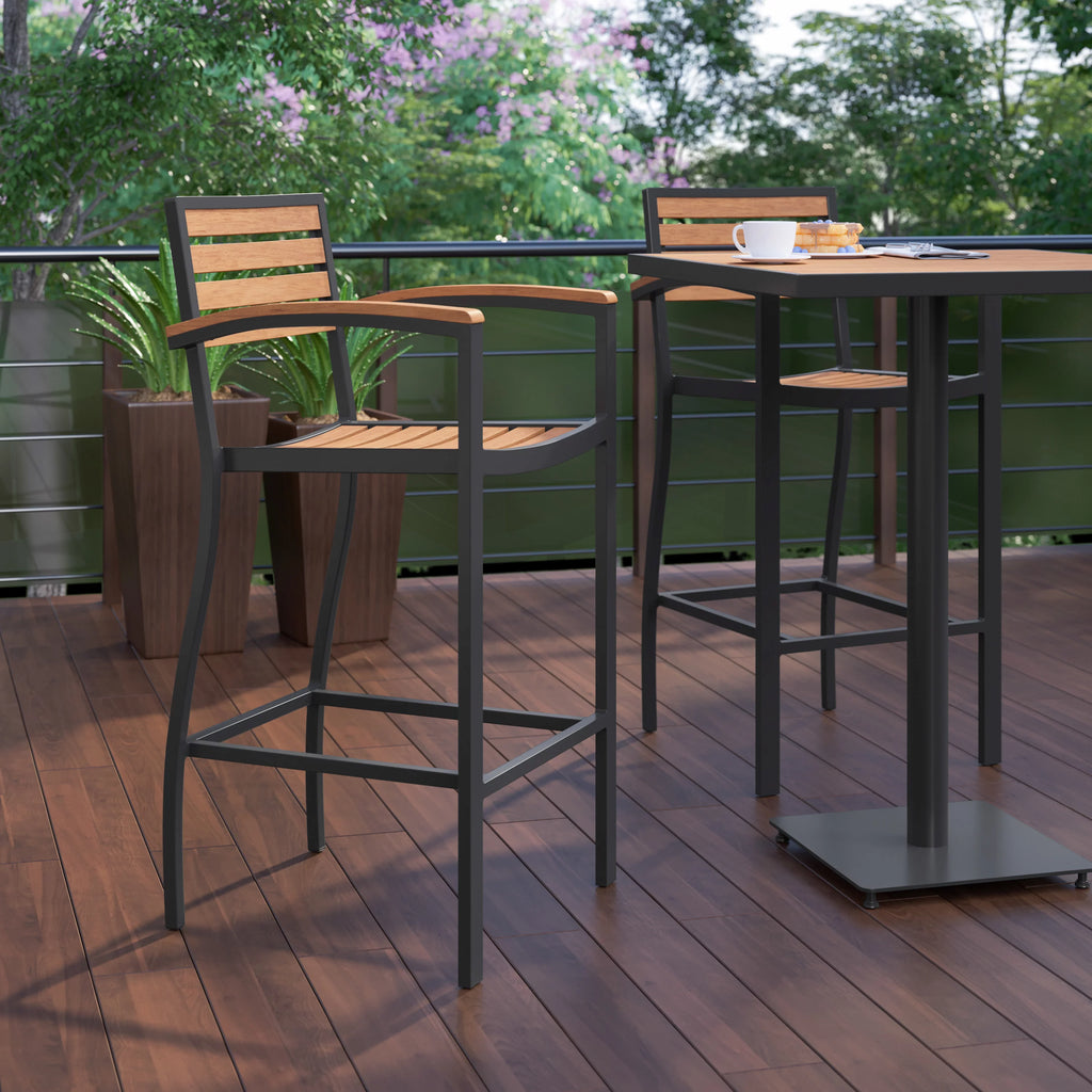 Teak Bar Height Stool with Arms C895
