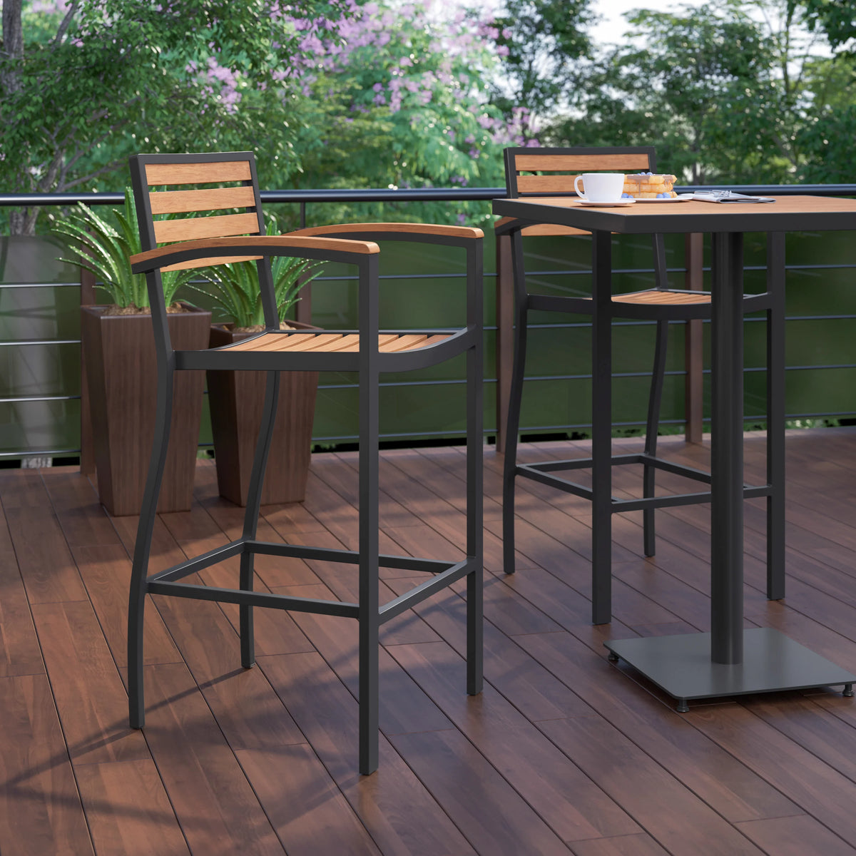 Teak Bar Height Stool with Arms C895