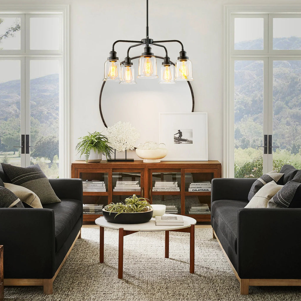 5-Light Dimmable Glass Farmhouse Chandelier W9651