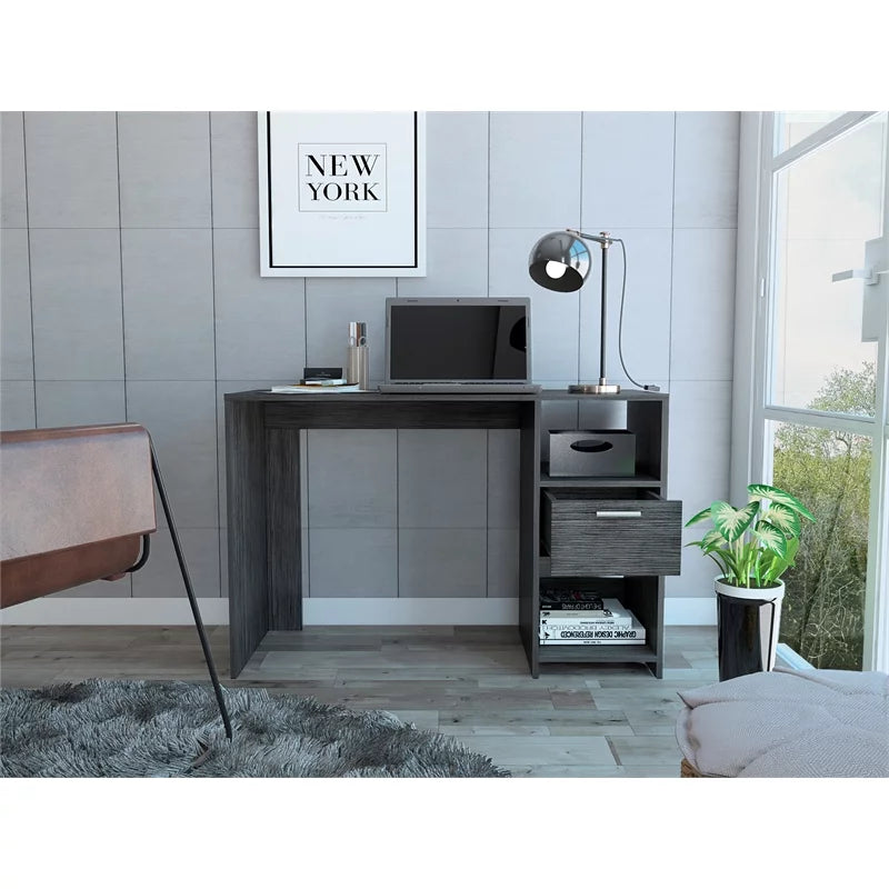 Grey Oak Computer Desk with Drawer and Two Shelves F2376