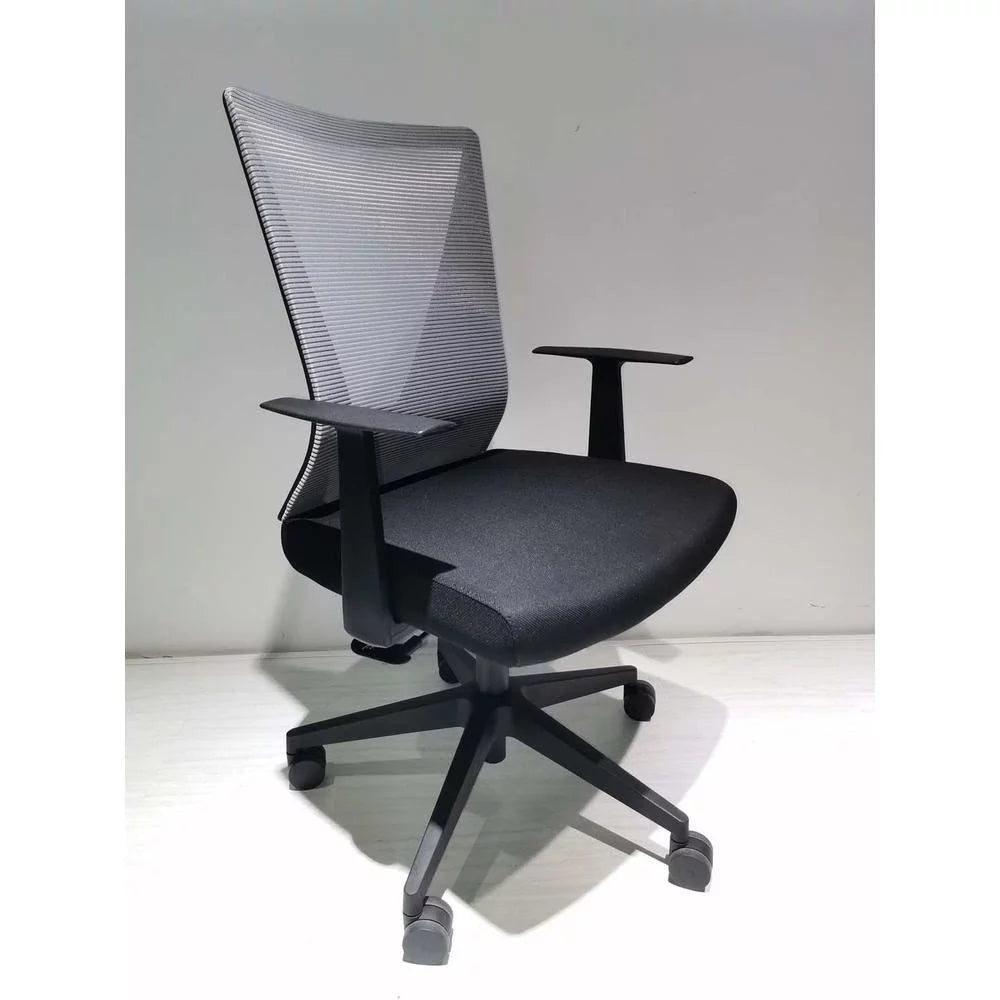 Black Office Chair with Nylon Base and Fixed Armrest I313