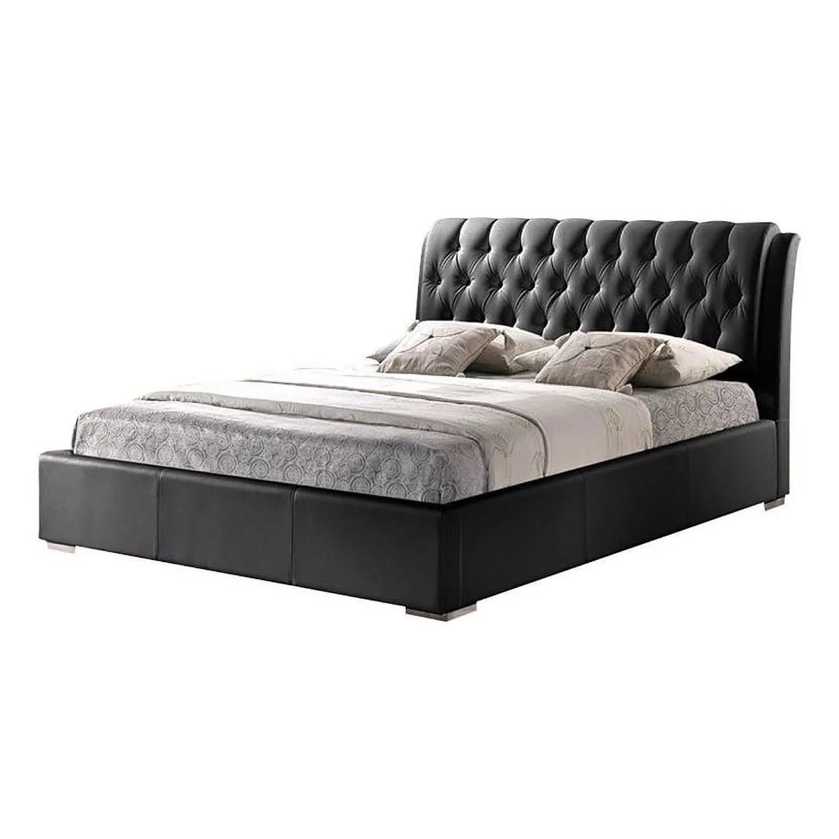 Black Faux Leather Tufted Queen Platform Bed N780073