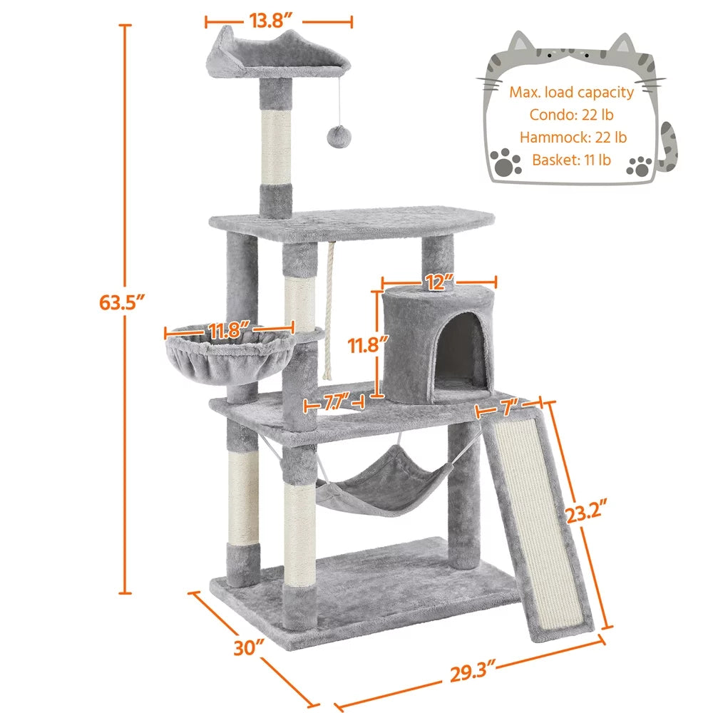 Light Gray Cat Tree Condo with Scratching Post R464