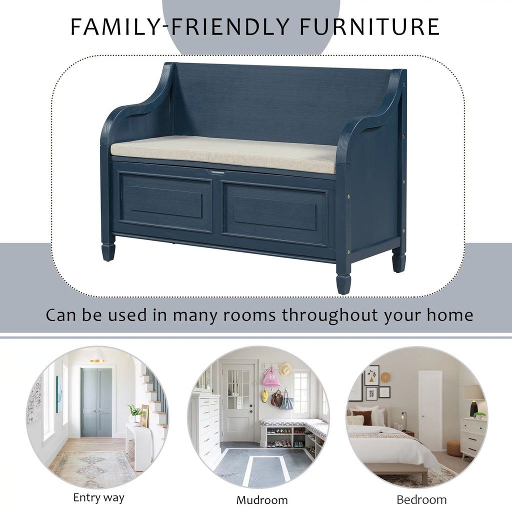 Blue Storage Bench with Hidden Storage H725