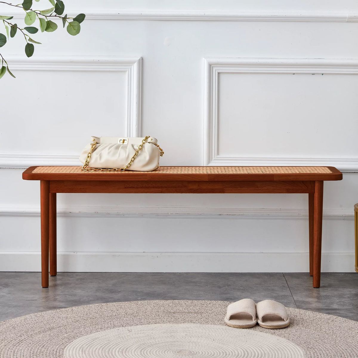 Solid Wood Rattan Woven Bench U360