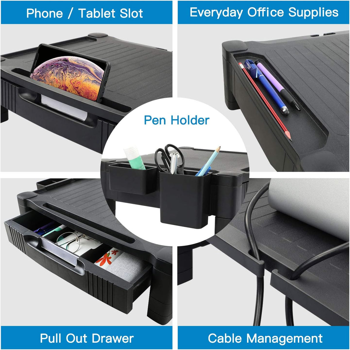 Monitor Stand with Drawer, Adjustable Computer Riser, Pack of 2 S3057
