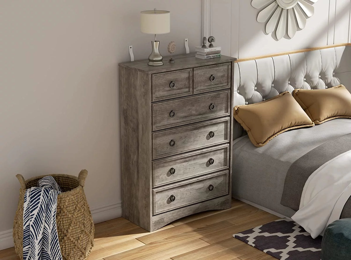 Gray 6 Drawer Wood Dresser Y7344