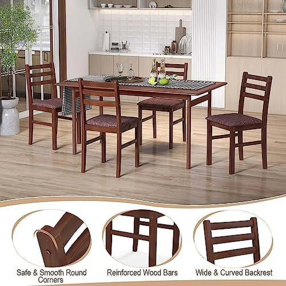 Walnut Set of 4 Wooden Dining Chairs with Padded Seat D342055
