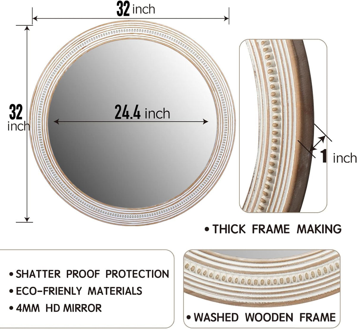 32" Round Wooden Decorative Mirror N84668