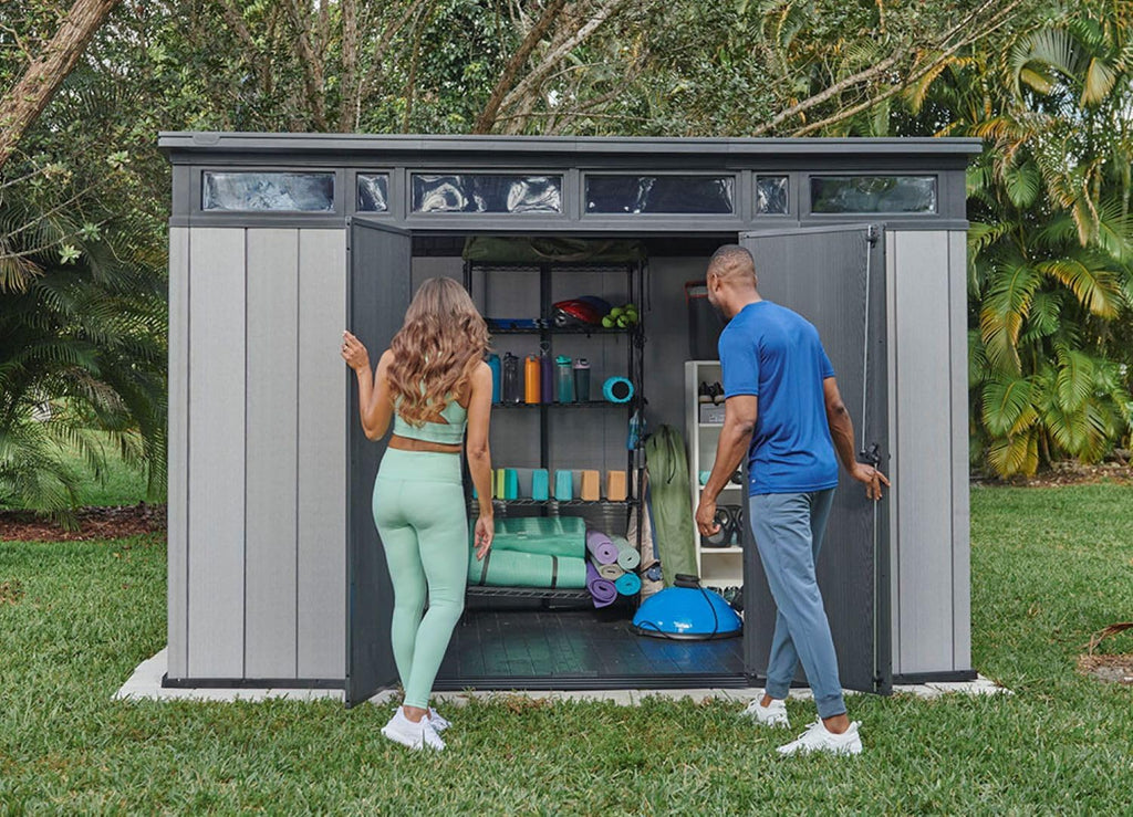 Grey & Black Resin Outdoor Storage Shed Y368