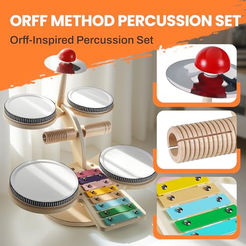 Wooden 8 in 1 Percussion Drum Kit with Xylophone Cymbal W32356