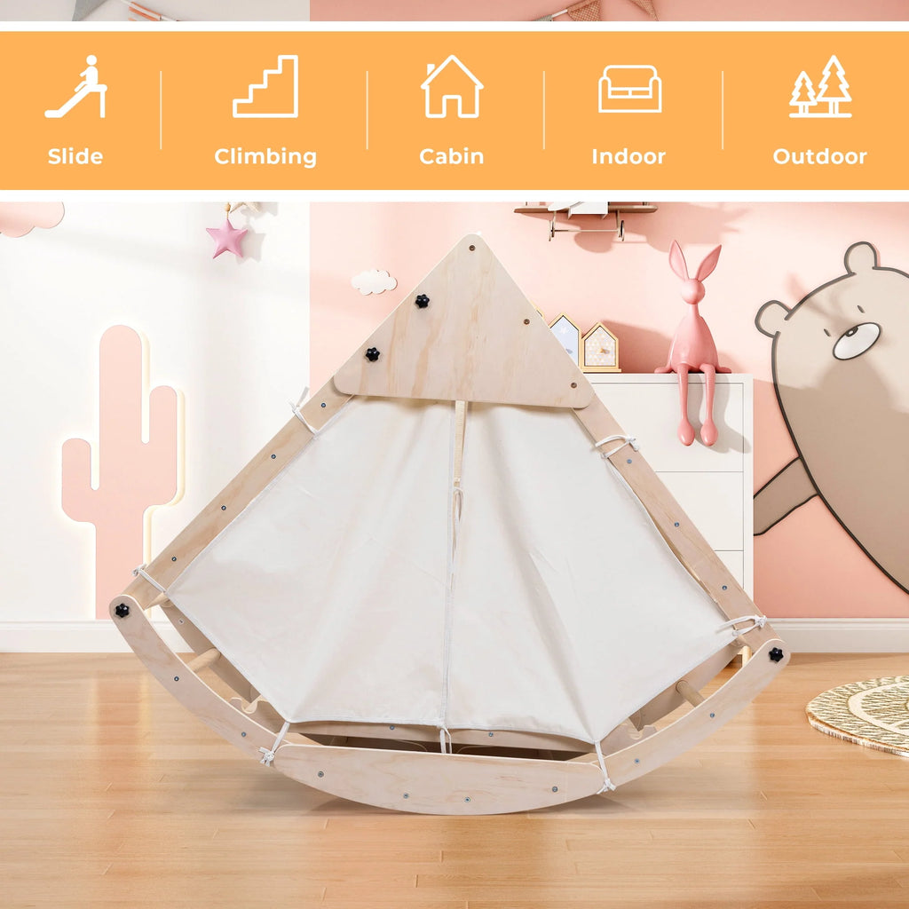 Foldable Wooden Climbing Triangle Ladder with Ramp B13434