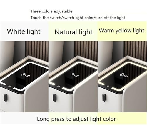 White Narrow Side Table with 2 Drawers and LED Light Z97163