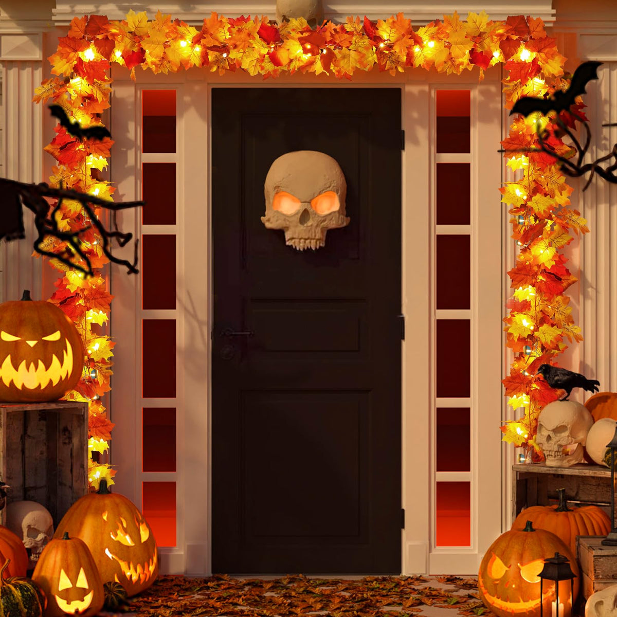 Maple Leaves Garland with Lights S5529