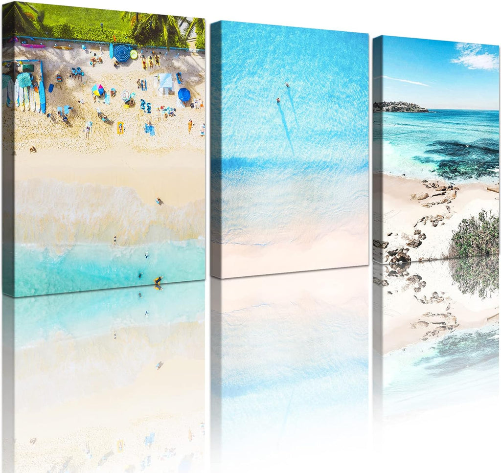 Seashell Beach Painting Seascape Coastal Blue Waves Canvas Print 12x16 inch x 3 Panels K2926