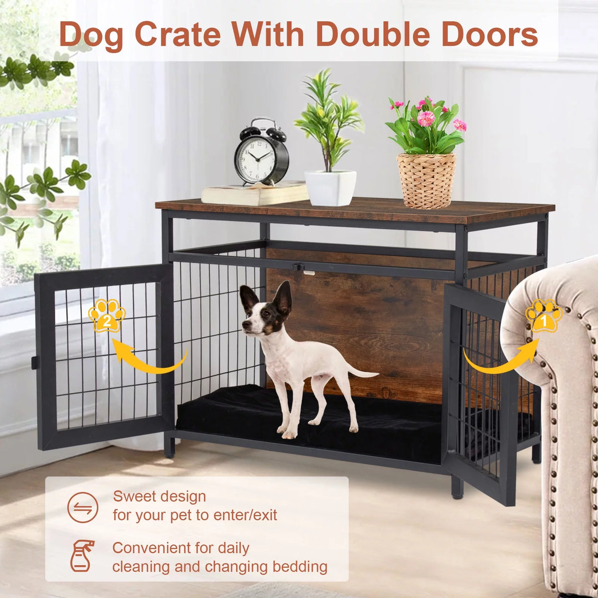 Dog Crate Furniture with Double Doors Y742576