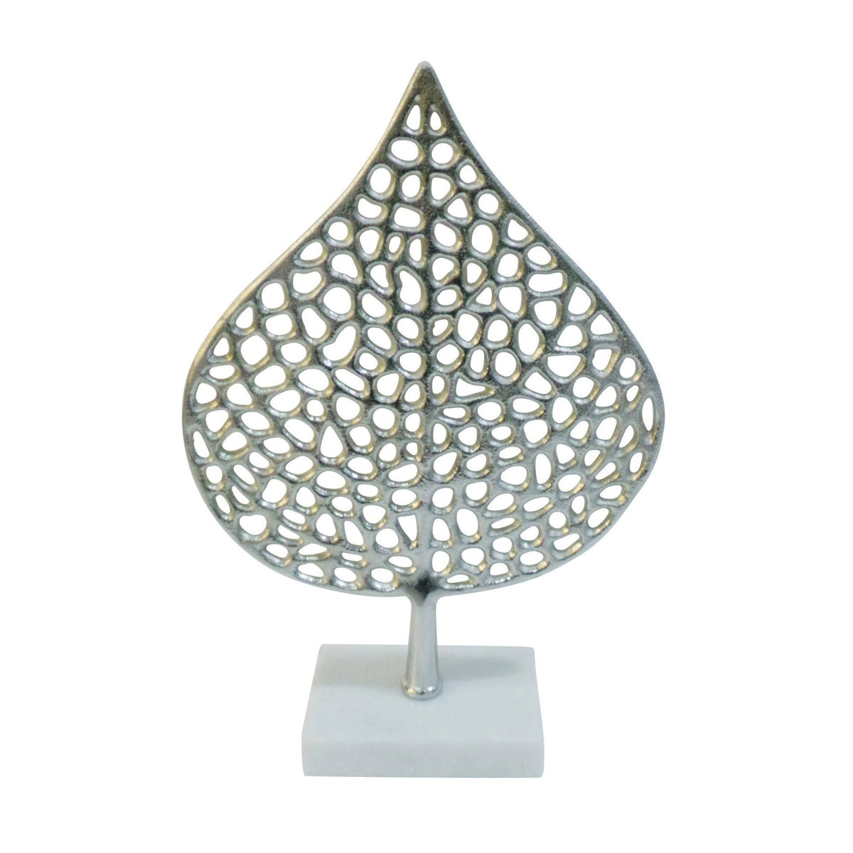 Modern Metal Leaf with Marble Base in Silver O476406